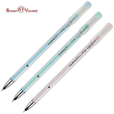 Ручка гелевая BrunoVisconti® 0.5мм 'FineWrite' 'Zefir' игольчатый стержень черная цвет корпуса  ассорти