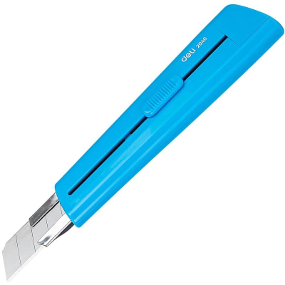 Нож макетный 18мм Deli 'Rio' пластиковый корпус металлические направляющие лезвия автоблокировка голубой в блистере