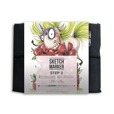 Маркеры художественные спиртовые Sketchmarker 'Step-3' 36цв двусторонние + сумка органайзер