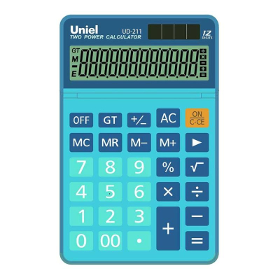 Калькулятор настольный Uniel 12 разрядов DP GT регулируемый дисплей 110х173х16мм голубой
