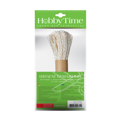 Шпагат декоративный бумажный Hobby Time с золотой/серебряной нитью 3мм х30м 14 цветов ассорти