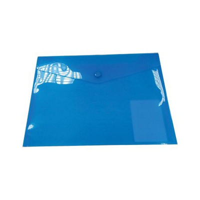 Папка-конверт на кнопке A5 Proff пластиковая 180мк прозрачная синяя