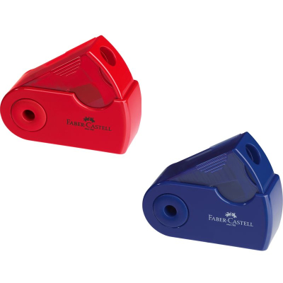Точилка 1 диаметр Faber-Castell 'Sleeve Mini' с контейнером в чехле красная/синяя