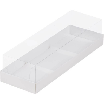 Коробка для муссовых пирожных на  3шт 29х9.5х8см белая с пластиковой крышкой