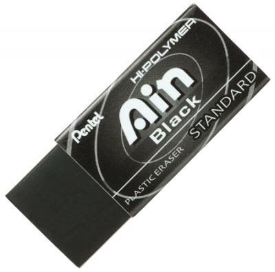 Ластик пластиковый для карандаша Pentel HI-Polymer Ain Black Standart 43х18х12мм черный