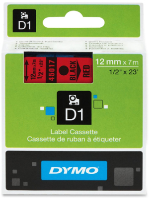Картридж ленточный Dymo® D1  12мм х7м пластик черный шрифт/красный фон 45017